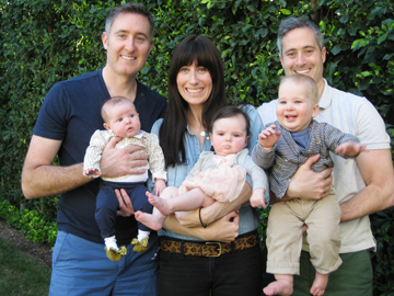 The Braun triplets with their respective children (Ben and Dylan; Jessie and Daisy and Lucas and Ford.) Photo: Courtesy Betsy Braun